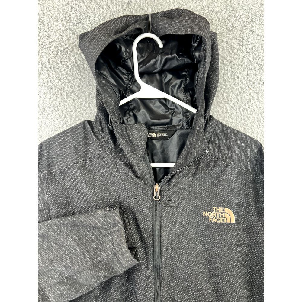THE NORTH FACE Hoodie Jacket Mens‎ Size S/P Full Zip Black Leather Patch Logo